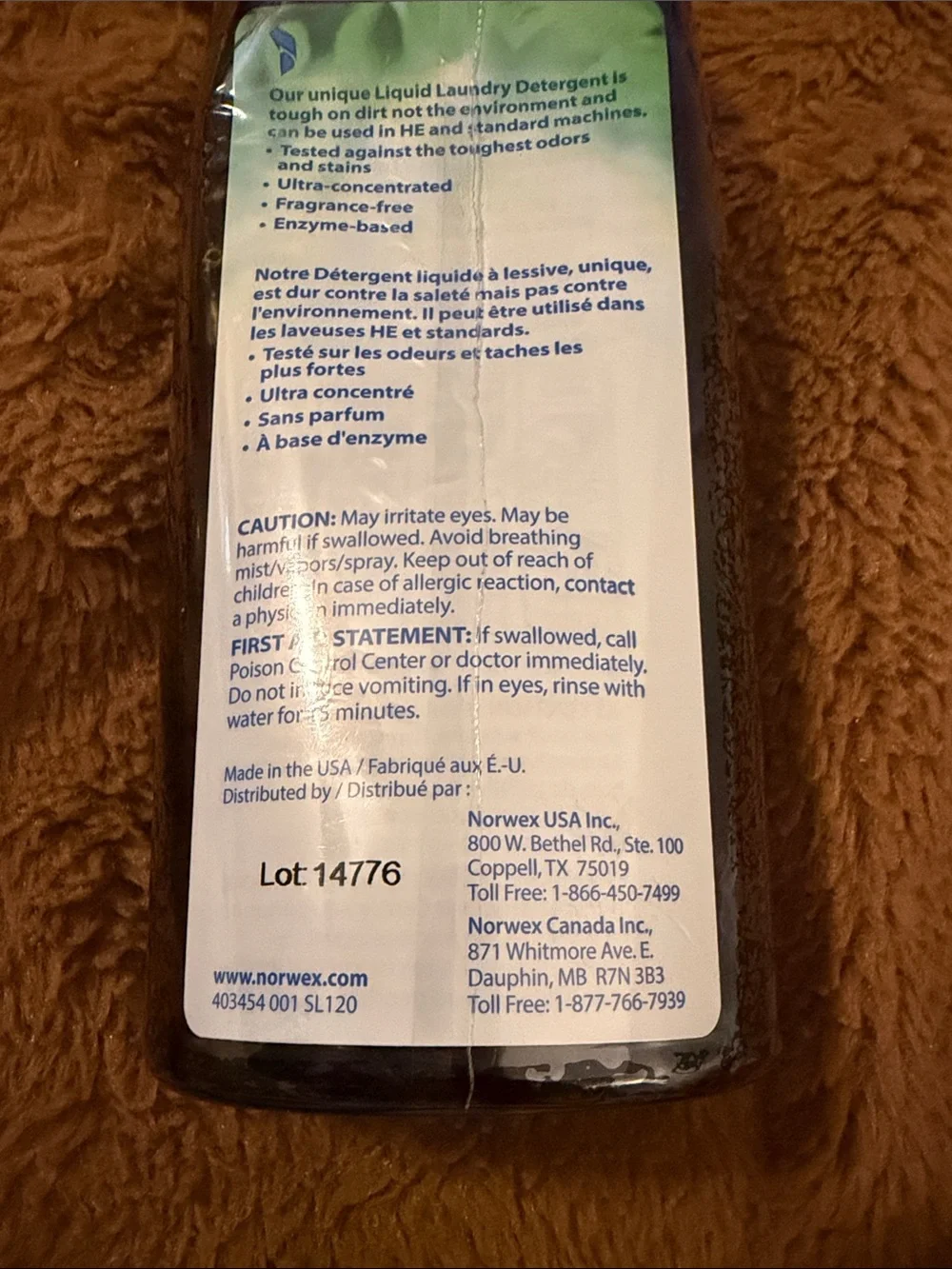 Norwex Blue Liquid Laundry Detergent sealed enzyme powered 215 loads 17 oz